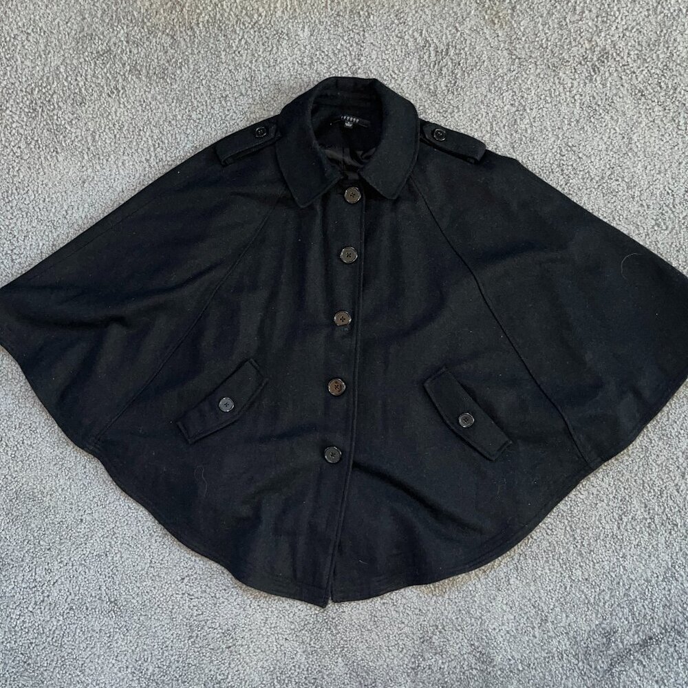SANDRO STUDIO PARISIAN BLACK WOOL BLEND CAP CAPULET BUTTON FRONT TOPPER  L - Picture 7 of 11